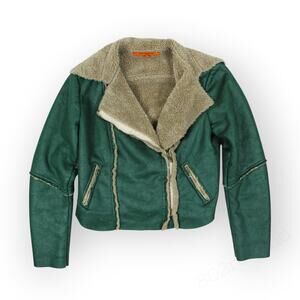 42 Medium LA FÉE MARABOUTÉE Italy Faux Suede Sherpa Moto Biker Jacket